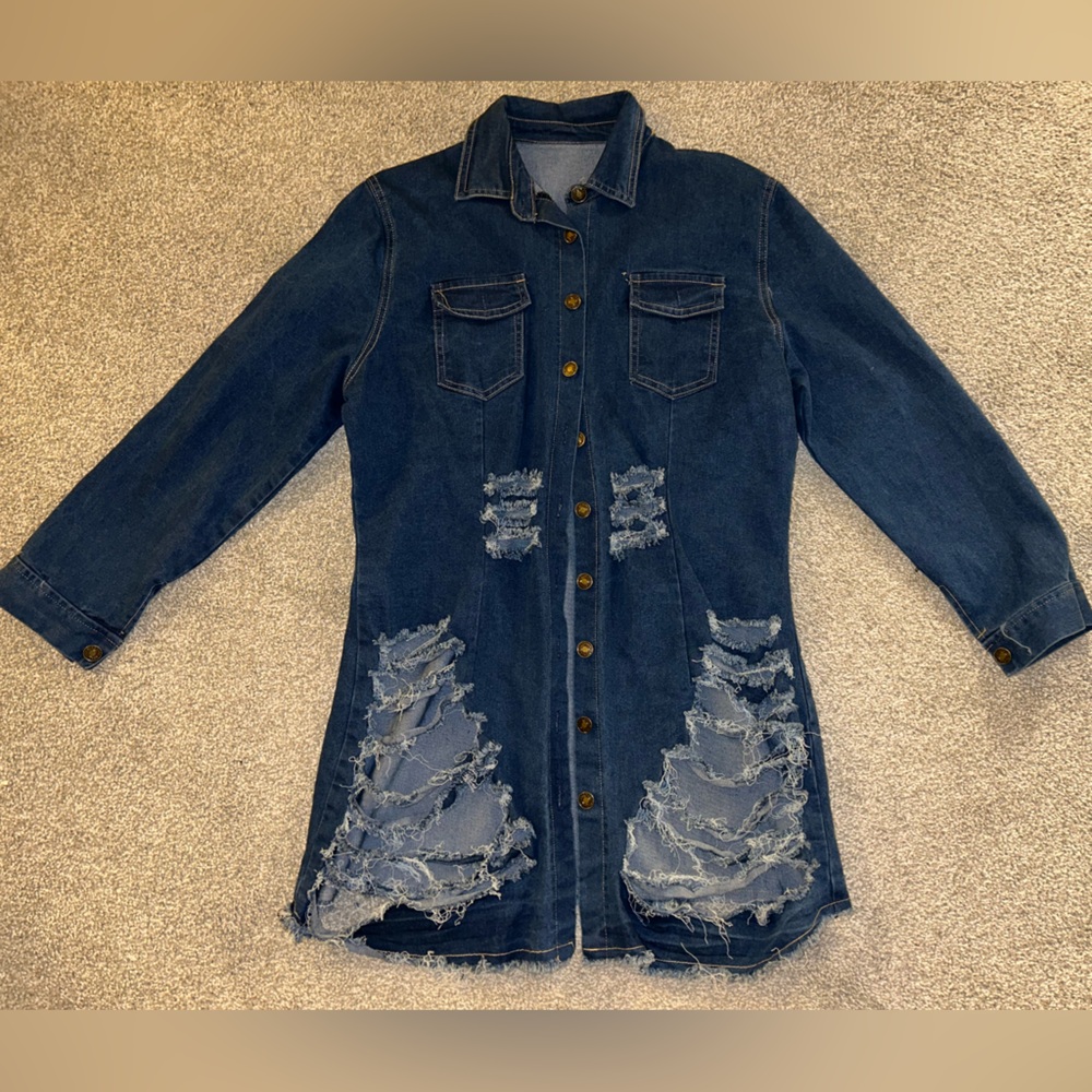 Distressed Denim Long Jacket